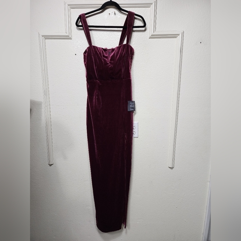 Lulus Pristine Luxury Dark Berry Velvet Bustier Maxi Dress S Wedding Party - Picture 6 of 10